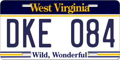 WV license plate DKE084