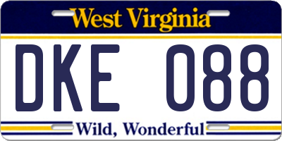 WV license plate DKE088
