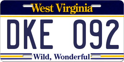 WV license plate DKE092