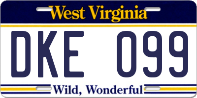 WV license plate DKE099