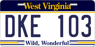WV license plate DKE103