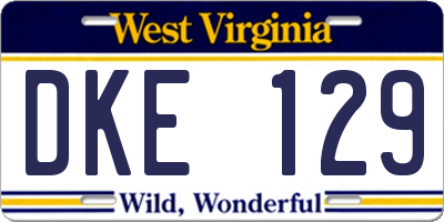 WV license plate DKE129