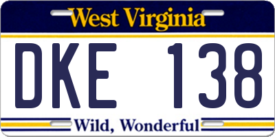 WV license plate DKE138