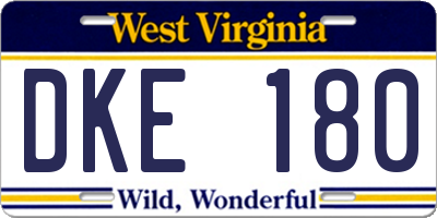 WV license plate DKE180