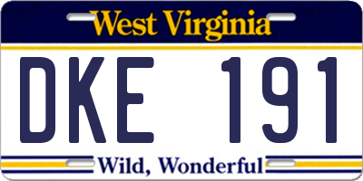 WV license plate DKE191