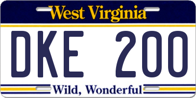 WV license plate DKE200