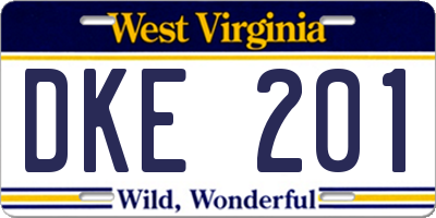 WV license plate DKE201