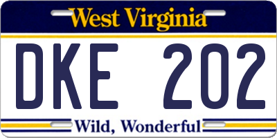 WV license plate DKE202
