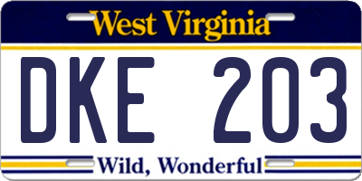WV license plate DKE203