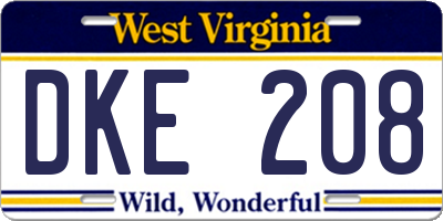 WV license plate DKE208