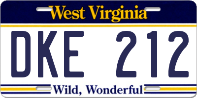 WV license plate DKE212