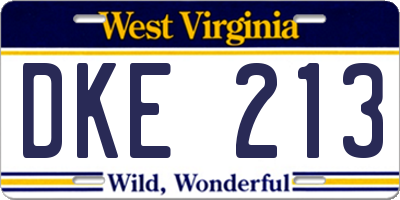WV license plate DKE213