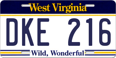WV license plate DKE216