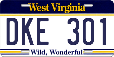 WV license plate DKE301