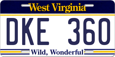 WV license plate DKE360