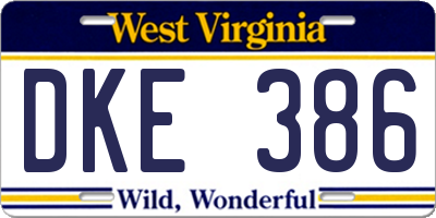 WV license plate DKE386