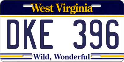 WV license plate DKE396