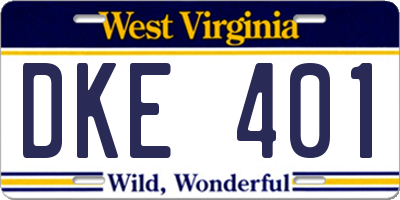 WV license plate DKE401