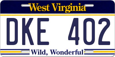WV license plate DKE402