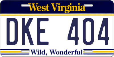 WV license plate DKE404