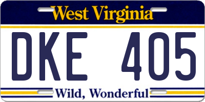 WV license plate DKE405