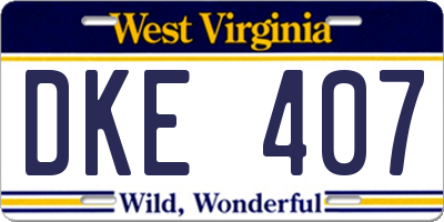 WV license plate DKE407