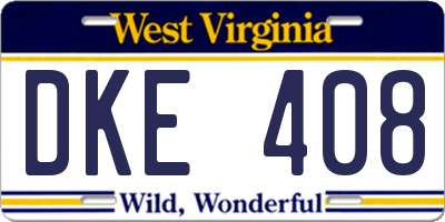 WV license plate DKE408