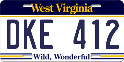 WV license plate DKE412
