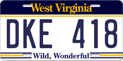WV license plate DKE418