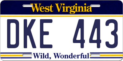 WV license plate DKE443