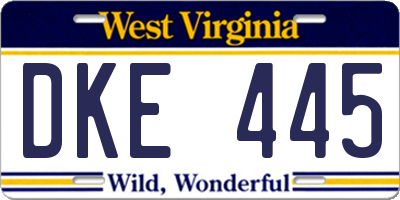 WV license plate DKE445