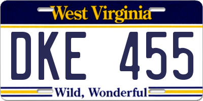 WV license plate DKE455