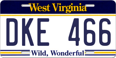 WV license plate DKE466