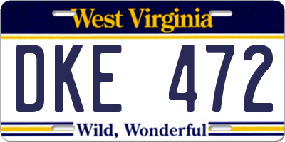 WV license plate DKE472
