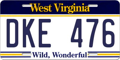 WV license plate DKE476