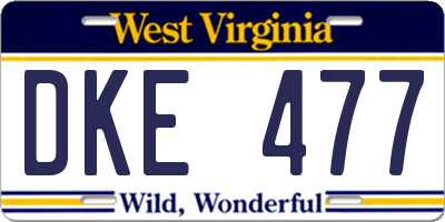 WV license plate DKE477