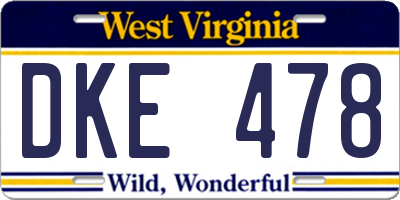 WV license plate DKE478