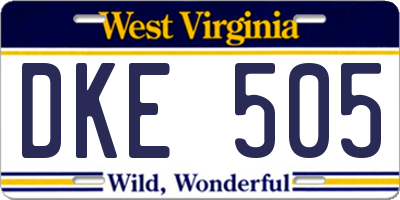 WV license plate DKE505