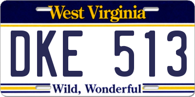 WV license plate DKE513