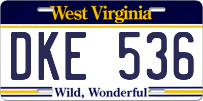 WV license plate DKE536