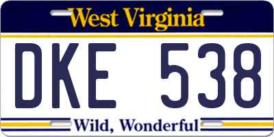 WV license plate DKE538