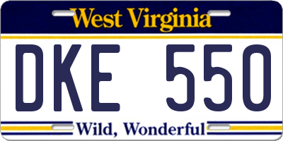 WV license plate DKE550