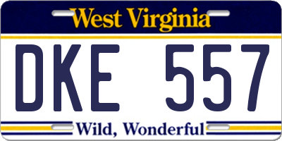 WV license plate DKE557