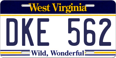 WV license plate DKE562