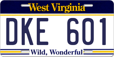 WV license plate DKE601