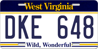 WV license plate DKE648