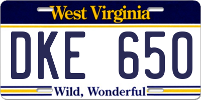 WV license plate DKE650