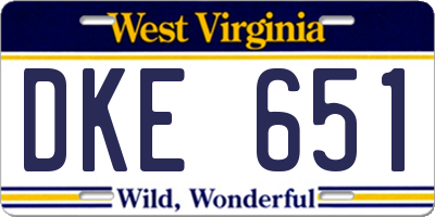 WV license plate DKE651