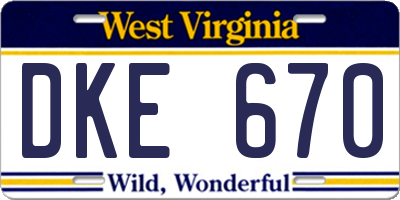 WV license plate DKE670