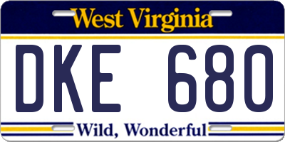 WV license plate DKE680